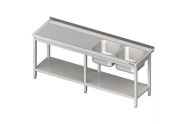 Stół ze zlewem 2-kom.(P),z półką 2700x600x850 mm Stalgast 980836270