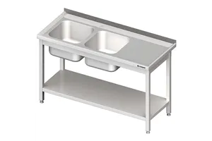 Stół ze zlewem 2-kom.(L),z półką 1500x700x850 mm skręcany Stalgast 980847150