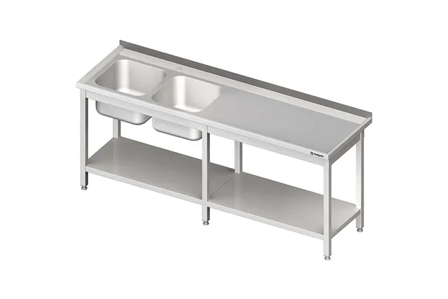 Stół ze zlewem 2-kom.(L),z półką 2400x600x850 mm Stalgast 980856240