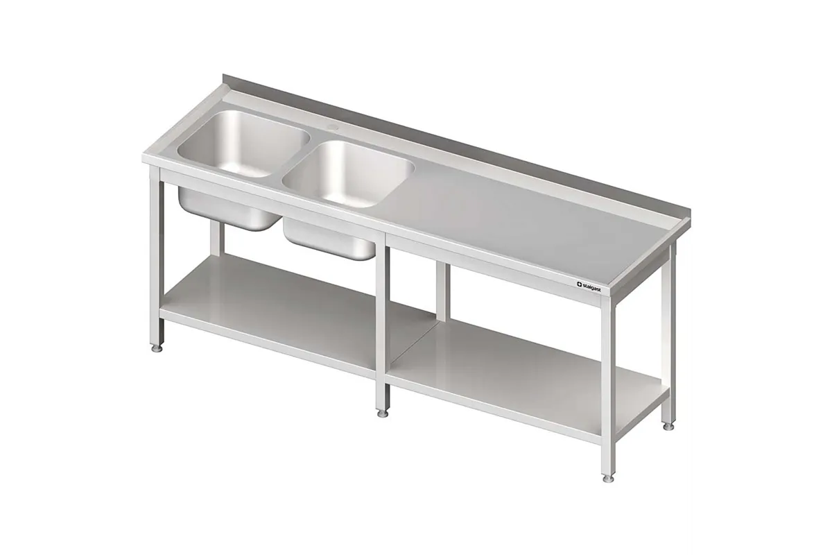 Stół ze zlewem 2-kom.(L),z półką 2000x700x850 mm Stalgast 980857200