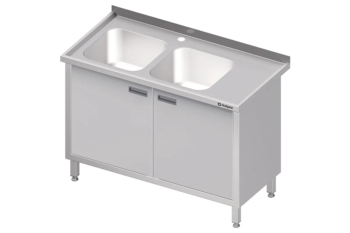 Stół ze zlewem 2-kom.(L),drzwi skrzydłowe 1300x700x850 mm Stalgast 980887130