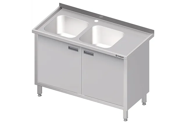Stół ze zlewem 2-kom.(L),drzwi skrzydłowe 1300x700x850 mm Stalgast 980887130