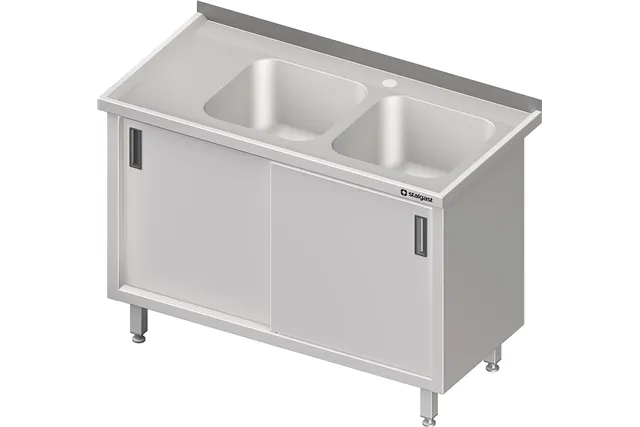 Stół ze zlewem 2-kom.(P),drzwi suwane 1300x700x850 mm Stalgast 980907130
