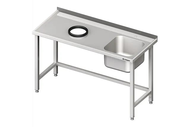 Stół przyścienny ze zlewem, bez półki z otworem 1400x600x850 mm, 1 komora po prawej spawany Stalgast 980936140