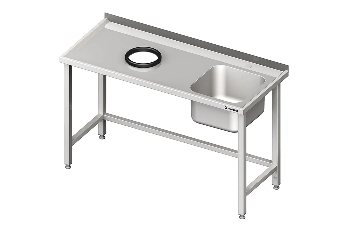 Stół przyścienny ze zlewem, bez półki z otworem 1700x600x850 mm, 1 komora po prawej spawany Stalgast 980936170