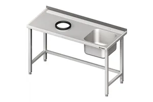 Stół przyścienny ze zlewem, bez półki z otworem 1700x700x850 mm, 1 komora po prawej spawany Stalgast 980937160