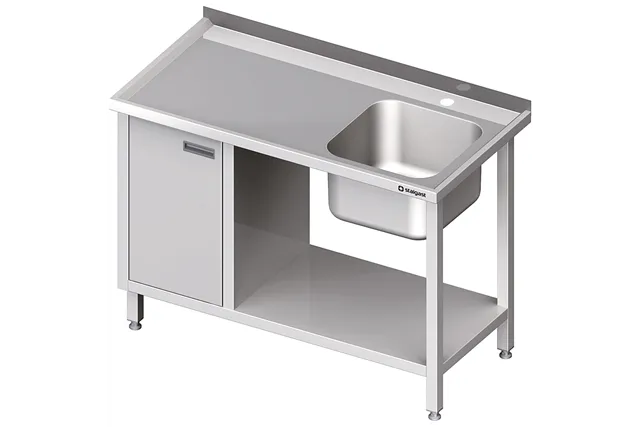 Stół ze zlew 1-kom.(P), z szafką i półką 1300x700x850 mm Stalgast 980977130