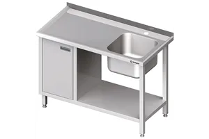 Stół ze zlew 1-kom.(P), z szafką i półką 1500x700x850 mm Stalgast 980977150
