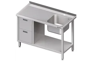 Stół ze zlewem 1-kom.(P), z blokiem dwóch szuflad i półką 1400x700x850 mm Stalgast 980997140