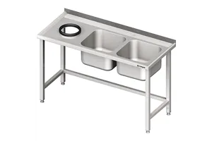 Stół przyścienny ze zlewem bez półki z otworem 1600x700x850 mm, 2-komory po prawej spawany Stalgast 981017160