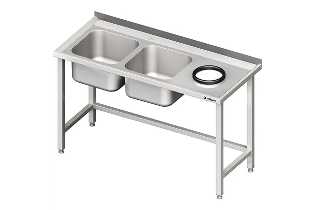 Stół przyścienny ze zlewem bez półki z otworem 1700x700x850 mm, 2-komory po lewej spawany Stalgast 981027170