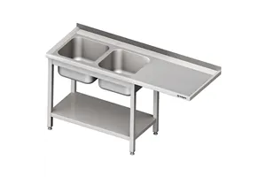Stół ze zlewem 2-kom.(L) i miejscem na lodówkę lub zmywarkę 2000x700x900 mm Stalgast 981047200