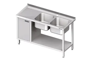 Stół ze zlew 2-kom.(P), z szafką i półką 1400x700x850 mm Stalgast 981057140