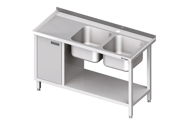 Stół ze zlew 2-kom.(P), z szafką i półką 1800x700x850 mm Stalgast 981057180