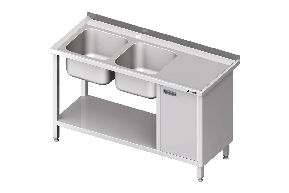 Stół ze zlew 2-kom.(L), z szafką i półką 1700x700x850 mm Stalgast 981067170