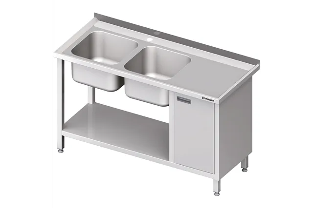 Stół ze zlew 2-kom.(L), z szafką i półką 1700x700x850 mm Stalgast 981067170