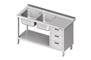 Stół ze zlewem 2-kom.(L), z blokiem trzech szuflad i półką 1600x700x850 mm Stalgast 981107160
