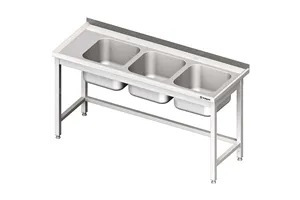 Stół ze zlewem 3-kom.(P),bez półki 1700x600x850 mm Stalgast 981116170