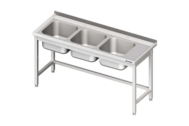 Stół ze zlewem 3-kom.(L),bez półki 1500x600x850 mm Stalgast 981126150