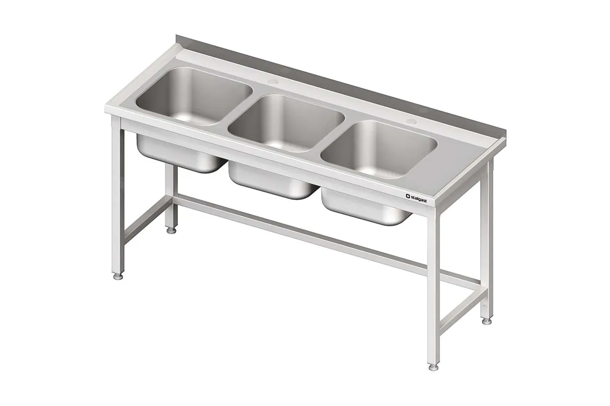 Stół ze zlewem 3-kom.(L),bez półki 1600x700x850 mm Stalgast 981127160