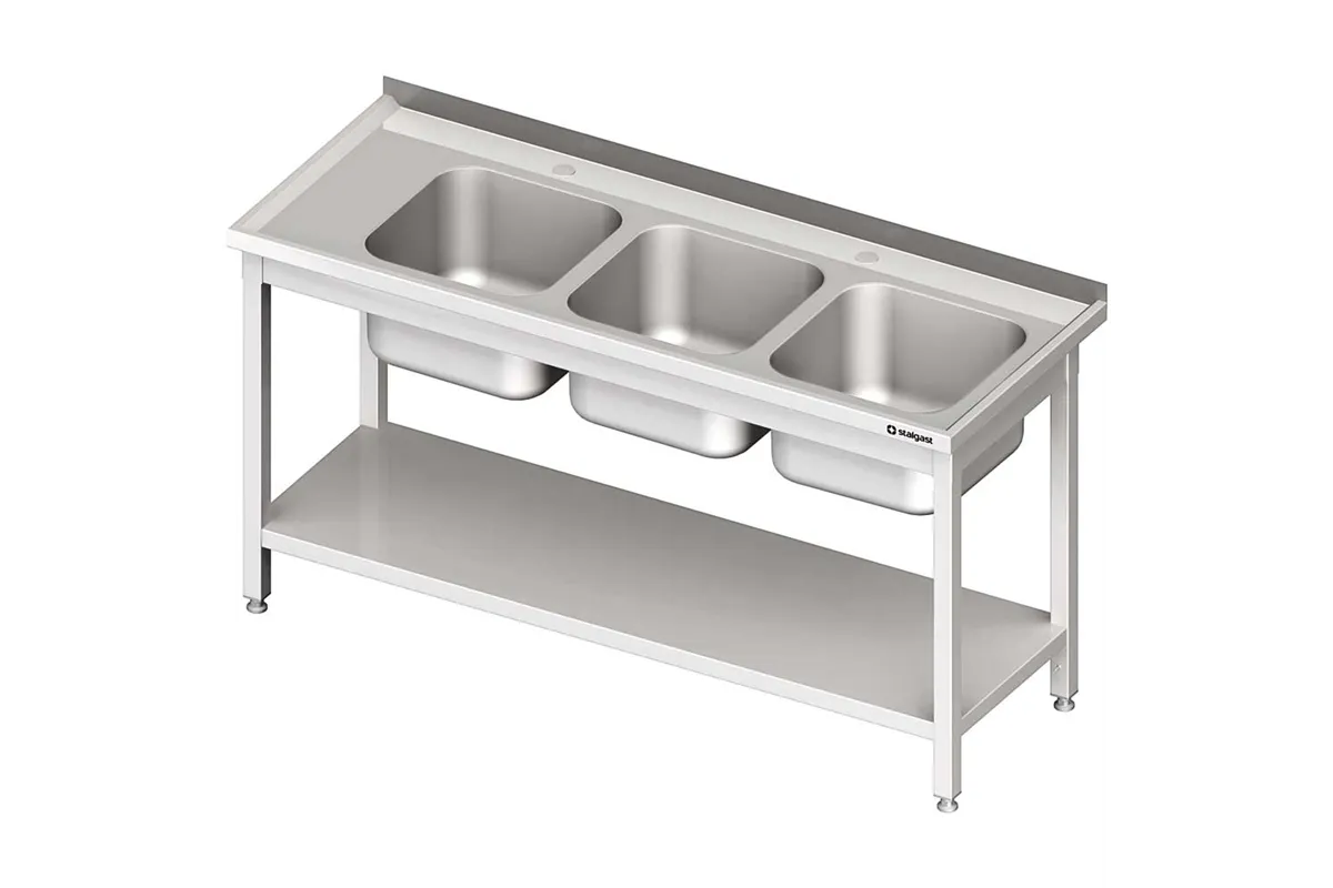Stół ze zlewem 3-kom.(P),z półką 1800x700x850 mm skręcany Stalgast 981137180