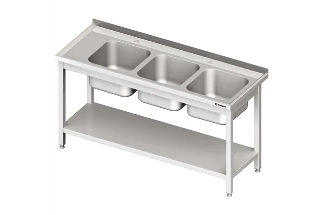 Stół ze zlewem 3-kom.(P),z półką 1800x700x850 mm skręcany Stalgast 981137180