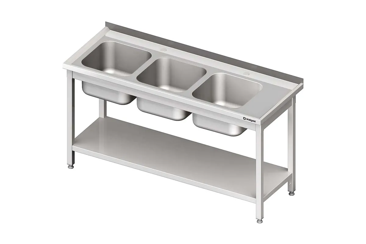 Stół ze zlewem 3-kom.(L),z półką 1500x600x850 mm skręcany Stalgast 981146150