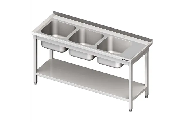 Stół ze zlewem 3-kom.(L),z półką 1500x600x850 mm skręcany Stalgast 981146150
