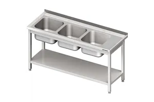 Stół ze zlewem 3-kom.(L),z półką 1500x700x850 mm skręcany Stalgast 981147150