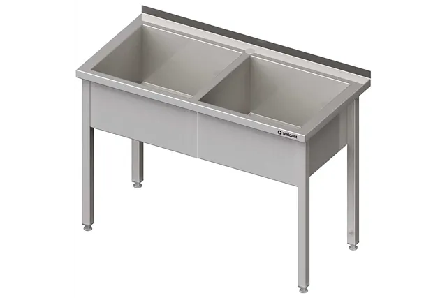 Stół z basenem 2-komorowym spawany 1200x700x850 mm h300 mm Stalgast 981377120