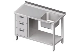 Stół ze zlewem 1-kom.(P), z blokiem trzech szuflad i półką 1700x700x850 mm Stalgast 982367170