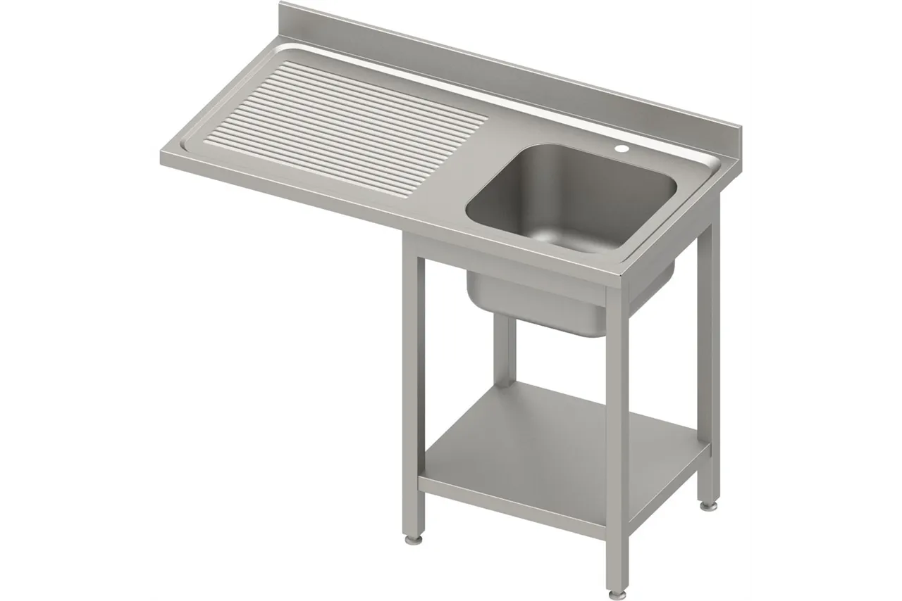 Stół ze zlewem 1-kom.(L), z blokiem trzech szuflad i półką 1500x700x850 mm Stalgast 982377150