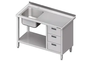 Stół ze zlewem 1-kom.(L), z blokiem trzech szuflad i półką 1700x700x850 mm Stalgast 982377170