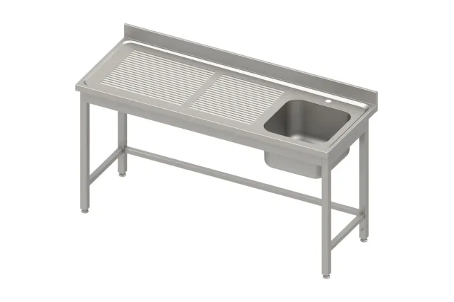 Stół ze zlewem 1-kom.(P),bez półki 1600x700x850 mm, blat tłoczony,rant puszkowy 100x15x10 Stalgast 984427160