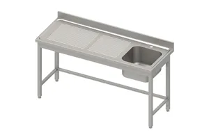 Stół ze zlewem 1-kom.(P),bez półki 1800x700x850 mm, blat tłoczony,rant puszkowy 100x15x10 Stalgast 984427180