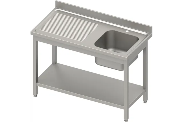 Stół ze zlewem 1-kom.(P),z półką 1800x700x850 mm skręcany, blat tłoczony,rant puszkowy 100x15x10 Stalgast 984467180