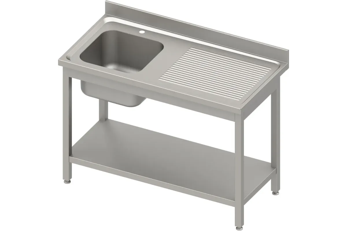 Stół ze zlewem 1-kom.(L),z półką 1800x700x850 mm skręcany, blat tłoczony,rant puszkowy 100x15x10 Stalgast 984477180
