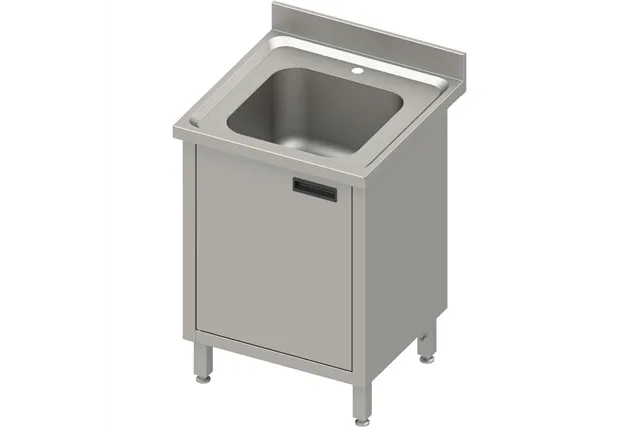 Stół ze zlewem 1-kom.,drzwi skrzydłowe 500x700x850 mm, blat tłoczony,rant puszkowy 100x15x10 Stalgast 984487050