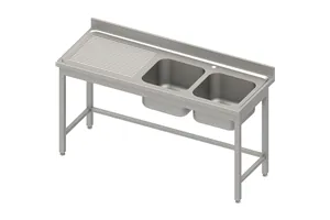Stół ze zlewem 2-kom.(P),bez półki 1800x700x850 mm, blat tłoczony,rant puszkowy 100x15x10 Stalgast 984557180