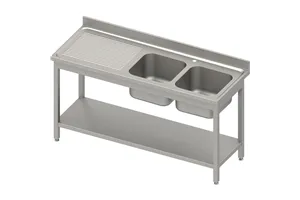 Stół ze zlewem 2-kom.(P),z półką 1800x700x850 mm skręcany, blat tłoczony,rant puszkowy 100x15x10 Stalgast 984597180