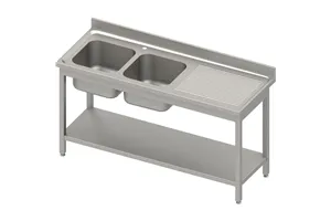 Stół ze zlewem 2-kom.(L),z półką 1800x700x850 mm skręcany, blat tłoczony,rant puszkowy 100x15x10 Stalgast 984607180