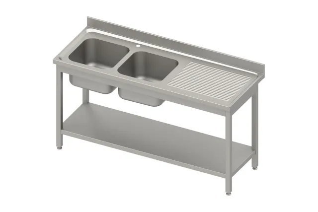 Stół ze zlewem 2-kom.(L),z półką 1800x700x850 mm skręcany, blat tłoczony,rant puszkowy 100x15x10 Stalgast 984607180