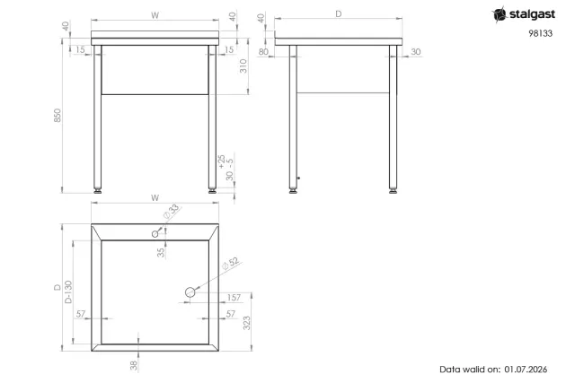 Stół z basenem 1-komorowym spawany 700x600x850 mm h300 mm Stalgast 981336070
