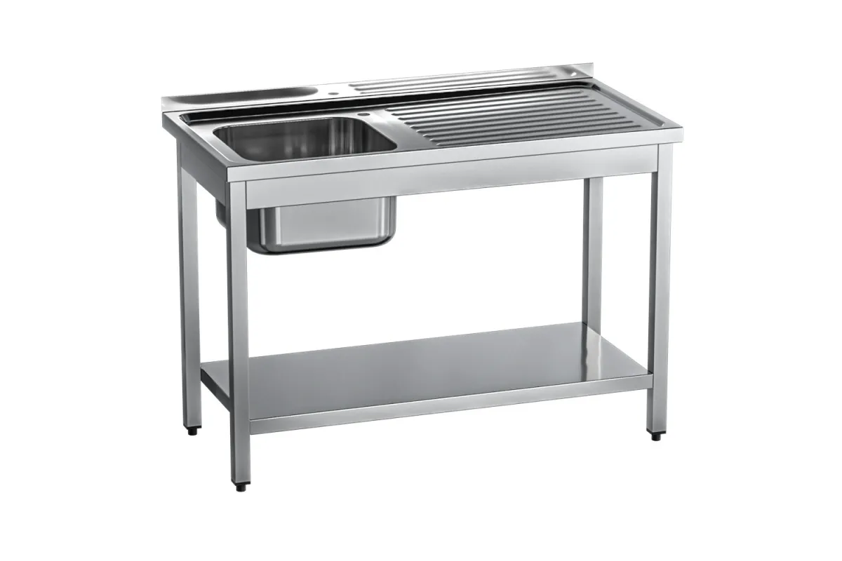Stół ze zlewem 1-kom.(L),z półką 1200x700x850 mm skręcany Gredil 674127
