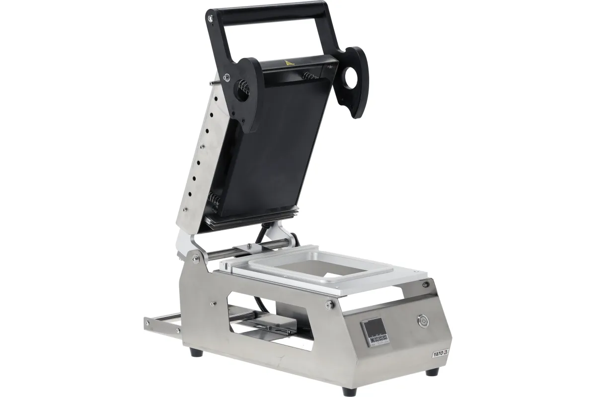 Zgrzewarka do tacek z matrycą 1-komorową YATO YG-09280 – 900 W, sterownik Omron, płyta PTFE, cięcie folii