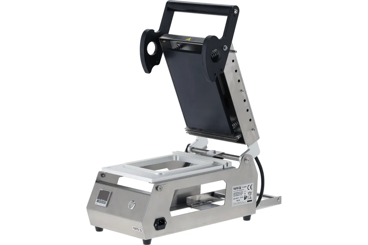 Zgrzewarka do tacek z matrycą 1-komorową YATO YG-09280 – 900 W, sterownik Omron, płyta PTFE, cięcie folii