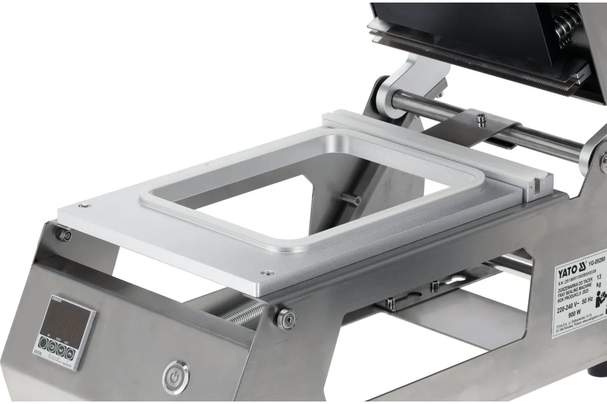 Zgrzewarka do tacek z matrycą 1-komorową YATO YG-09280 – 900 W, sterownik Omron, płyta PTFE, cięcie folii
