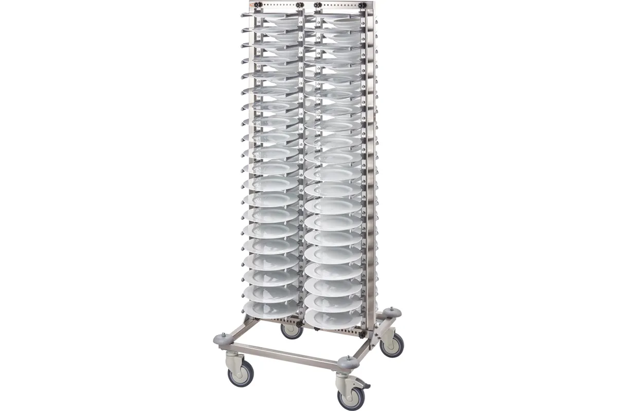 Wózek do transportu talerzy 80 szt., 720x720x1820 mm, stal nierdzewna, 4 kółka (2 z hamulcem), Tribeca 664001
