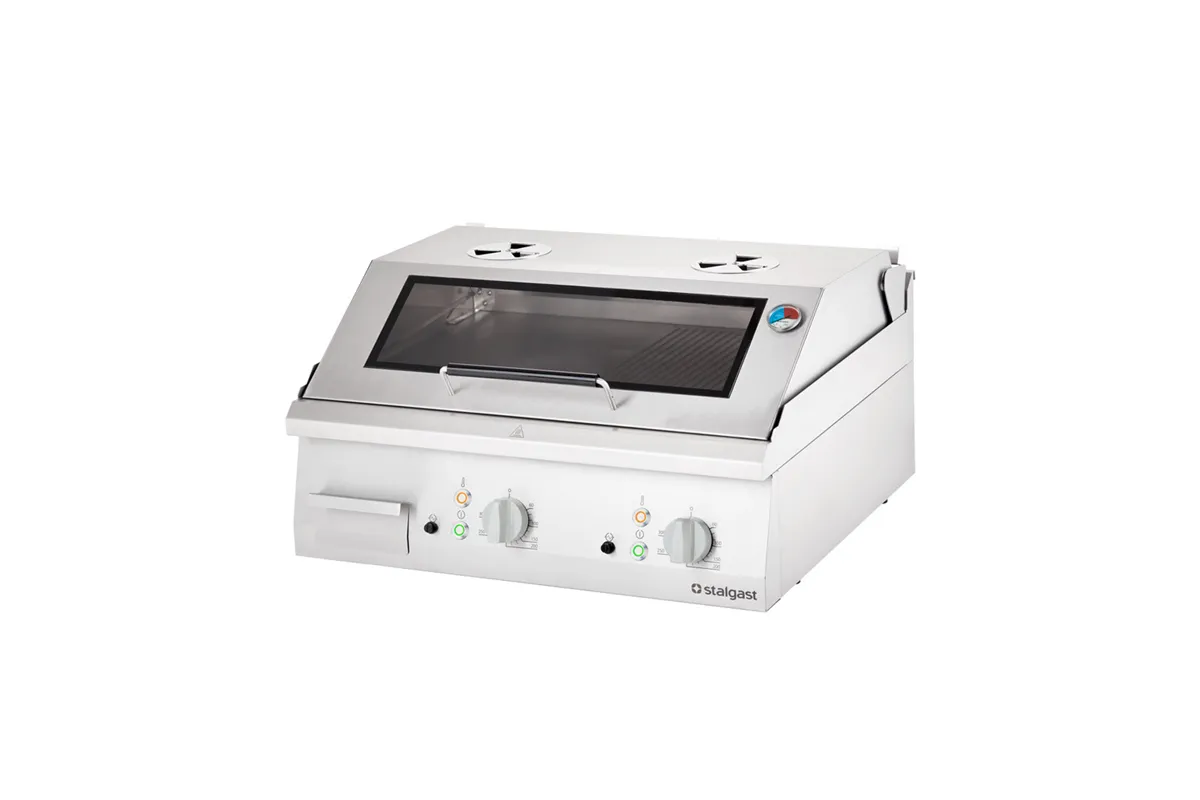 Płyta grillowa elektryczna, nastawna, gładko-ryflowana, z pokrywą, 8.1 kW Stalgast 9731390