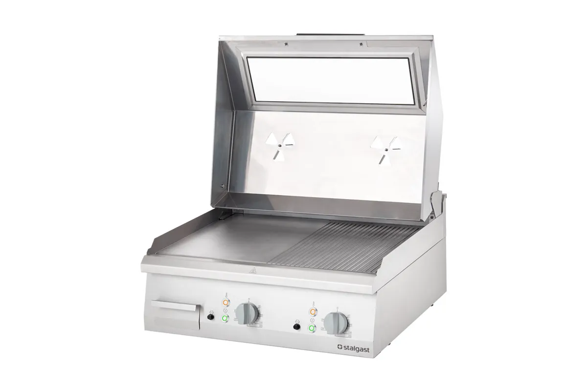 Płyta grillowa elektryczna, nastawna, gładko-ryflowana, z pokrywą, 8.1 kW Stalgast 9731390